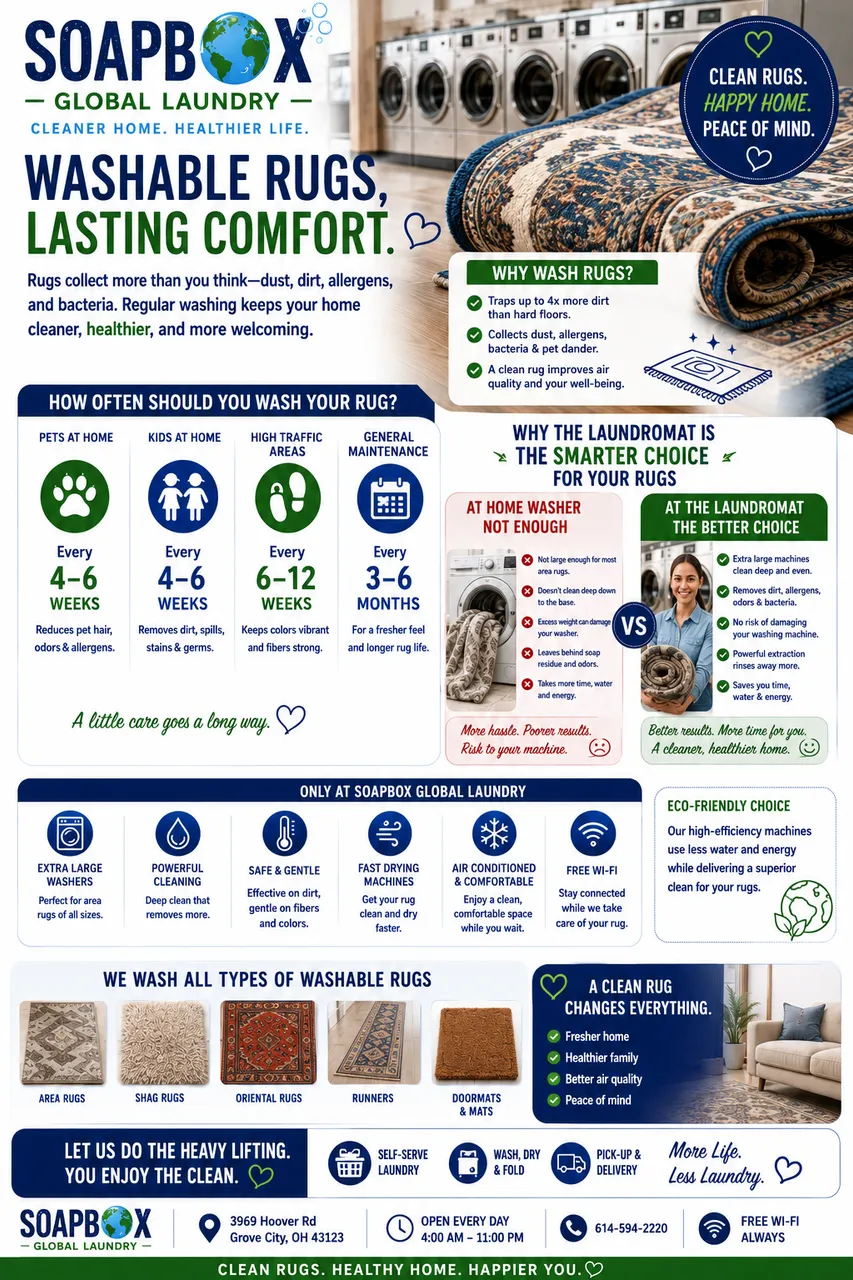 How Often Should You Wash Washable Rugs? A Healthier Home Starts at Soapbox Global Laundry in Columbus, OH